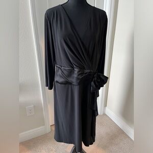 Lauren Ralph Lauren Black Satin-Waist Wrap Dress